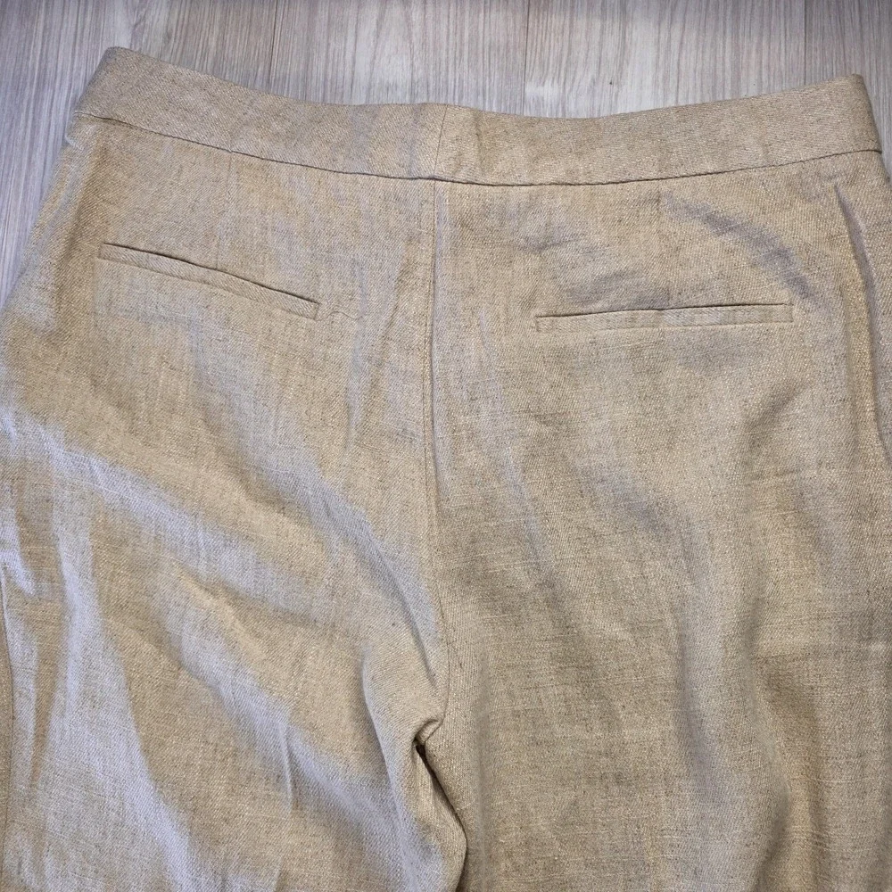 Zara Women's 12 Linen Blend Trousers Tan Straight Leg Tailored Pockets NWT Beach
